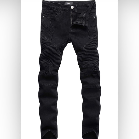 zlz Other - ZLZ Black Biker Jeans for Men Slim Fit, Men's Comfy Stretch Ripped Distressed